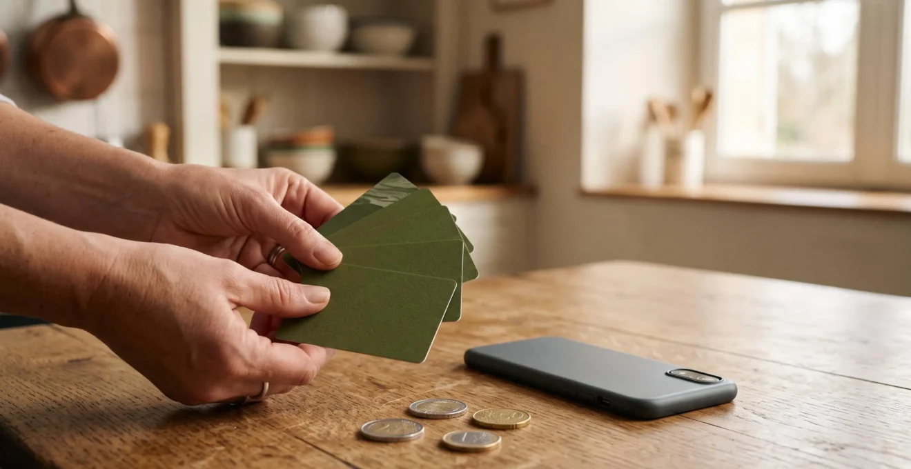 Illustration symbolisant les multiples moyens d'économiser en France : cartes de fidélité, cashback et codes promo réunis dans un geste quotidien