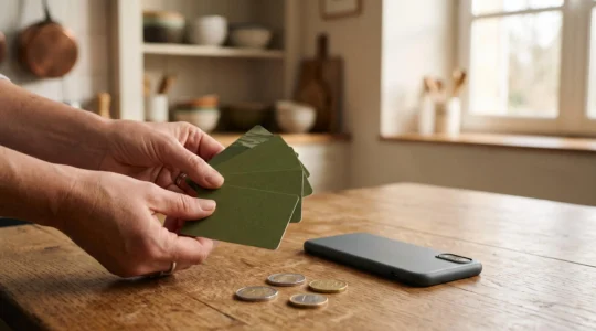 Illustration symbolisant les multiples moyens d'économiser en France : cartes de fidélité, cashback et codes promo réunis dans un geste quotidien