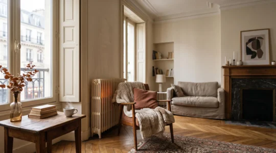 Foyer français lumineux et confortable illustrant les économies d'énergie sans travaux coûteux